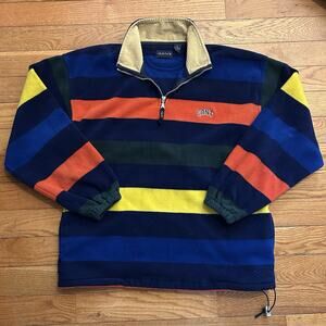 Vintage Gant Striped Fleece Corduroy Collar Quarter Zip Jacket XL